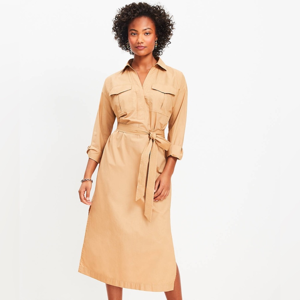 NEW WITH TAGS - LOFT Tan Belted Shirt Dress - Size 6